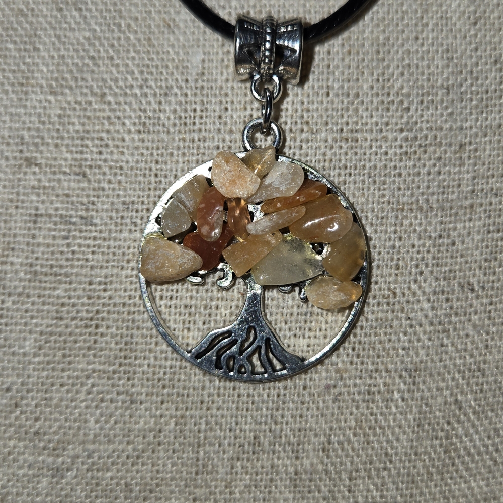 Silver Tree of Life Pendant with Natural Stones
